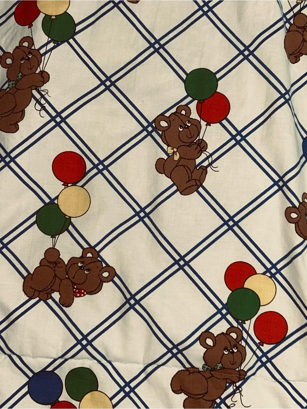 Vtg 1980's Baby Crib Handmade Quilt Features Teddy Bears & Balloons 43x34”